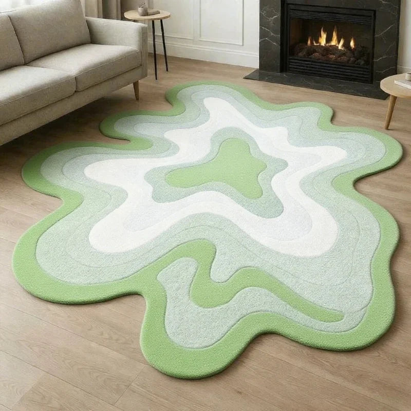 Abstract Plush Rug Irregular Shape — Navy | KIMLUD