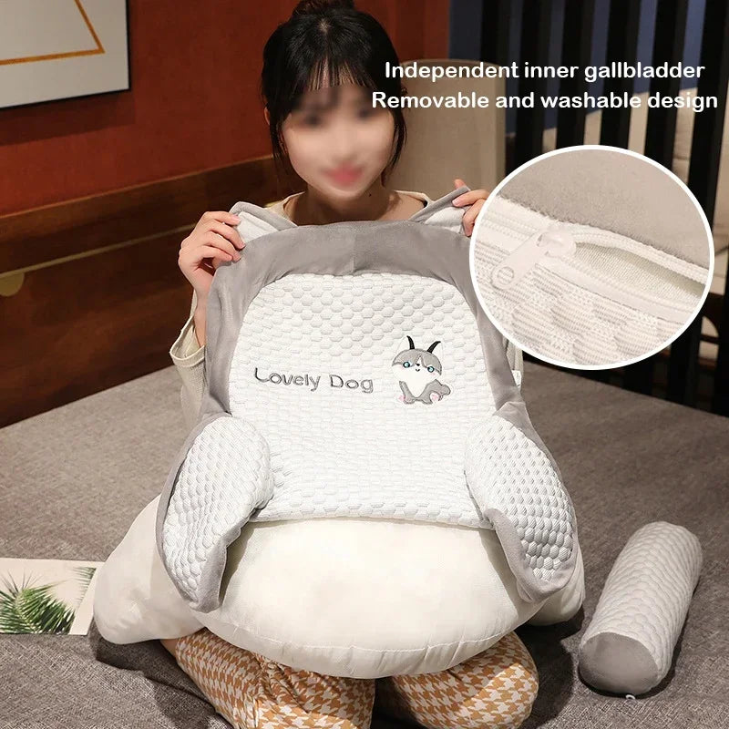 All Season Plush Reading Pillow With Headrest And Lumbar Support For Chair And Bedside — Grey | KIMLUD