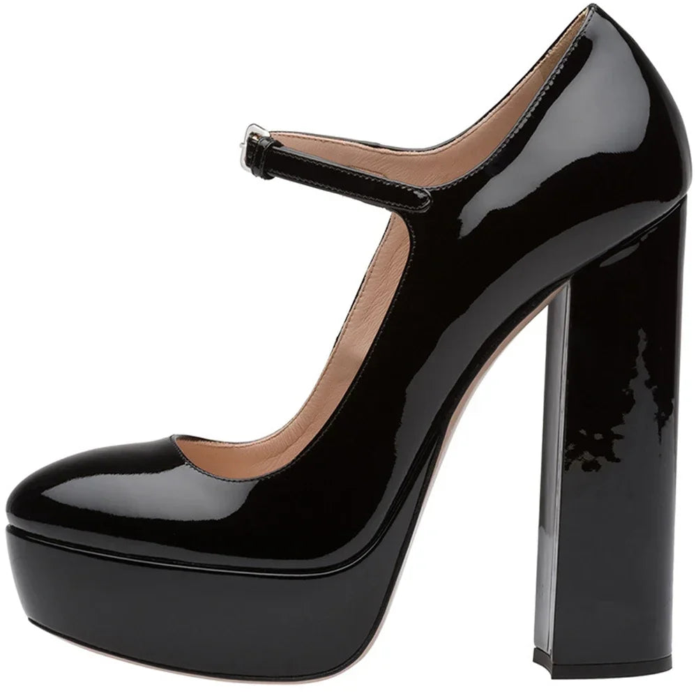 Pumps – Platform Buckle Strap – Square Heel – Plus Size | KIMLUD