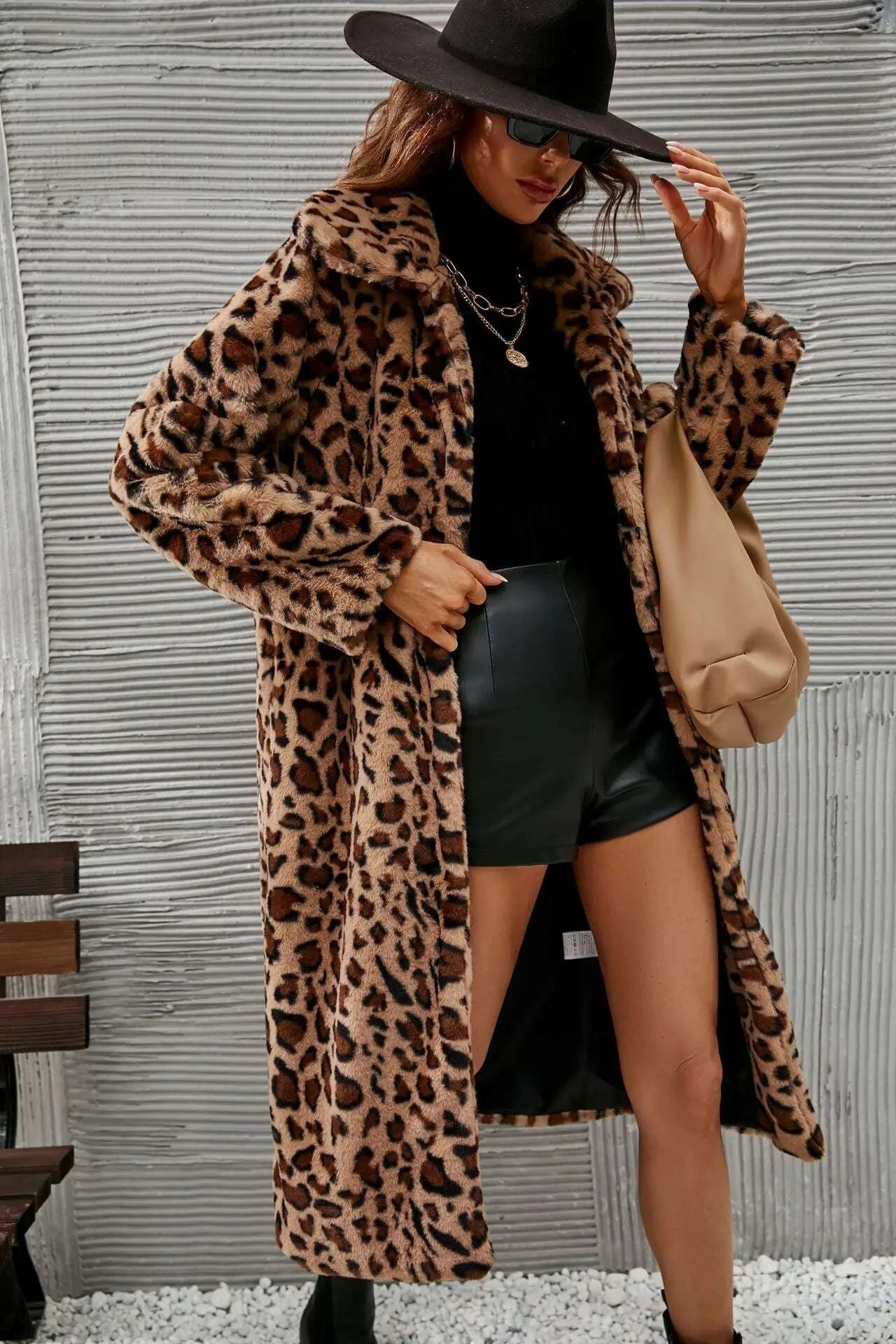KIMLUD, Autumn Winter New Fashion European American Women's Leopard Casual Trendy Loose Faux Fur Coats Female Daily Luxury Clothes Tops, KIMLUD Womens Clothes