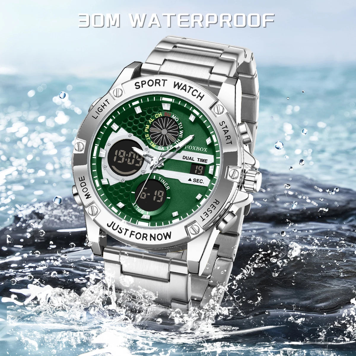 LIGE New Electronic Watches for Men Leather Men Military Sport Waterproof Dual Display Watch Quartz WristWatch Chronograph Clock