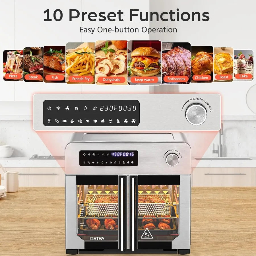 French Door Air Fryer Toaster Oven Combo 102 Recipes 7 Accessories Extra Large Airfryer Convection Oven Countertop 10-in-1 30 F