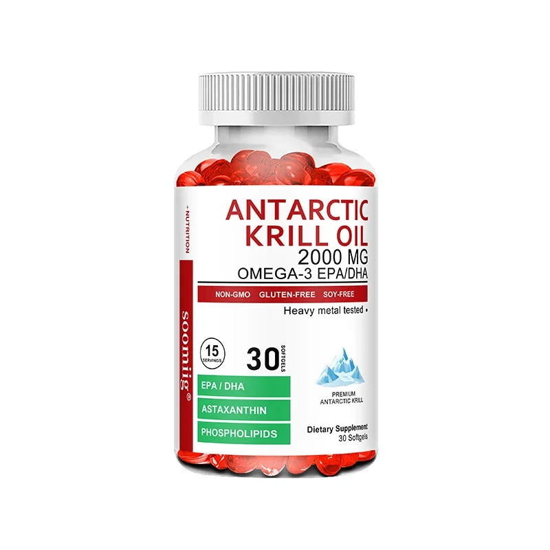 Krill Oil Capsules Health Supplement Supports Brain, Heart, Joints, Eyes, Skin — Crimson | KIMLUD