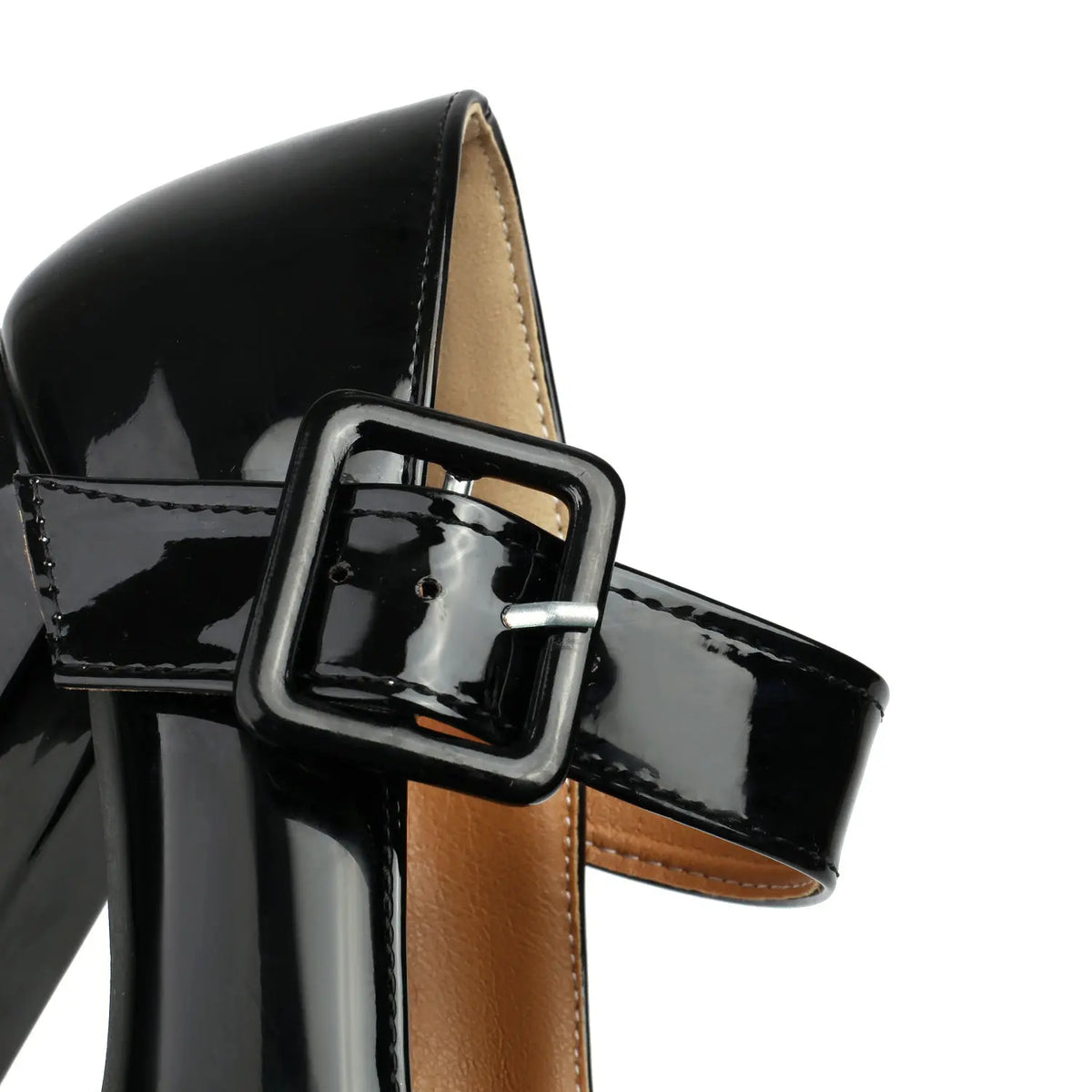 Mary Jane Platform Pumps – Buckle Strap – PU – Red | KIMLUD