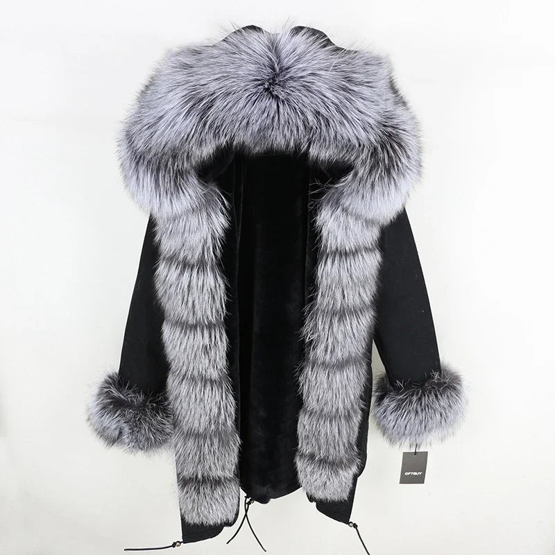 OFTBUY 2024 Fashion Winter Jacket Women Real Fur Coat Natural Real Fox Fur Collar Loose Long Parkas Big Fur Outerwear Detachable