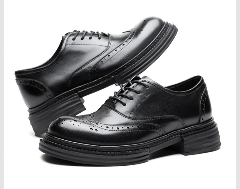 Retro Mens Casual Business Shoes Luxury Genuine Leather 2025 Spring Fashion Platform Handmade Quality Brogues Formal Shoes Male