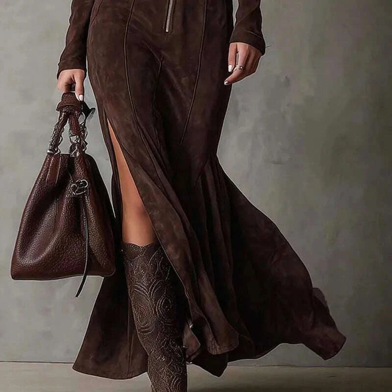 women-elegant-belt-lace-up-solid-party-dress-casual-long-sleeve-slim-fit-maxi-dress-fashion-o-neck-split-zipper-suede-long-dresskimlud-womens-fashion-34621145