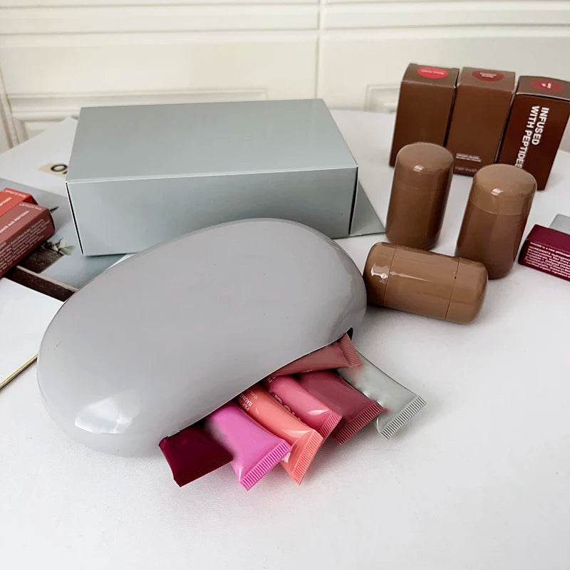 Original Luxury Woman Cosmetic Mirror Lipstick Blush Lip Gloss Portable Soft Silicone Storage Bag Toast Ribbon Gifts Cover