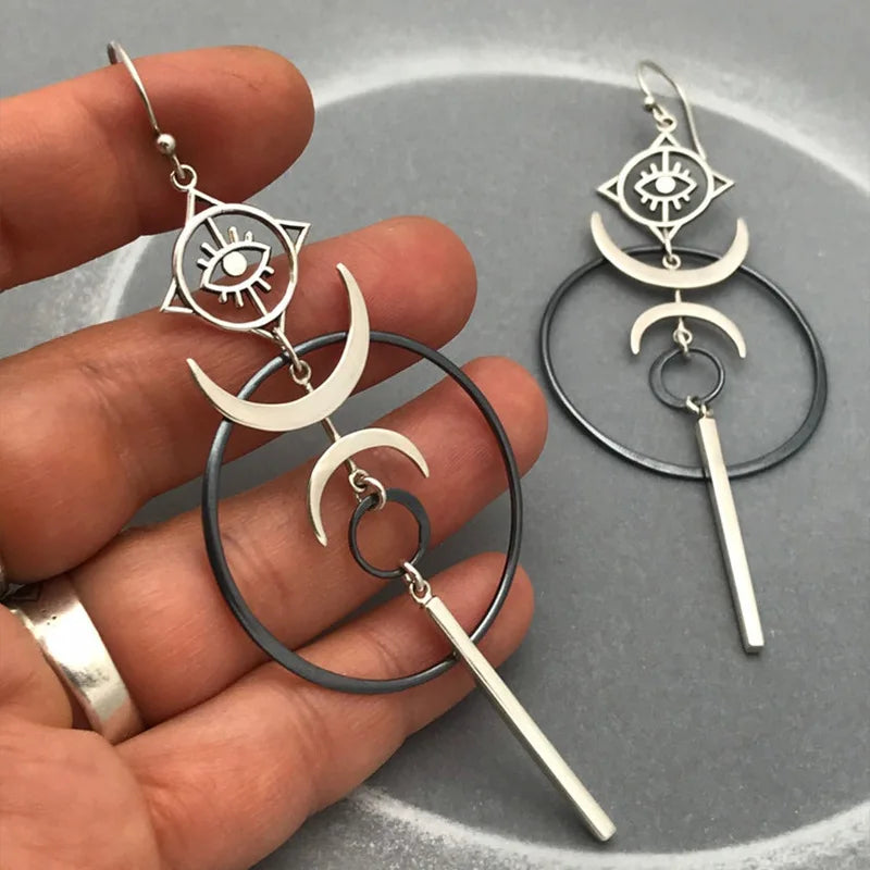 Zinc Alloy Drop Earrings Vintage Moon — Silver | KIMLUD