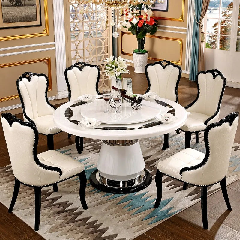 Marble Round Dining Table Eight Seater — White | KIMLUD