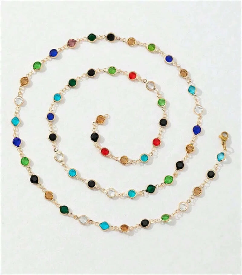 KIMLUD, Bohemian Colorful Glass Long Y-Shaped Necklace Metal Collarbone Chain Gold Silver Color Summer Holiday Party Body Jewelry Gifts, KIMLUD Womens Clothes