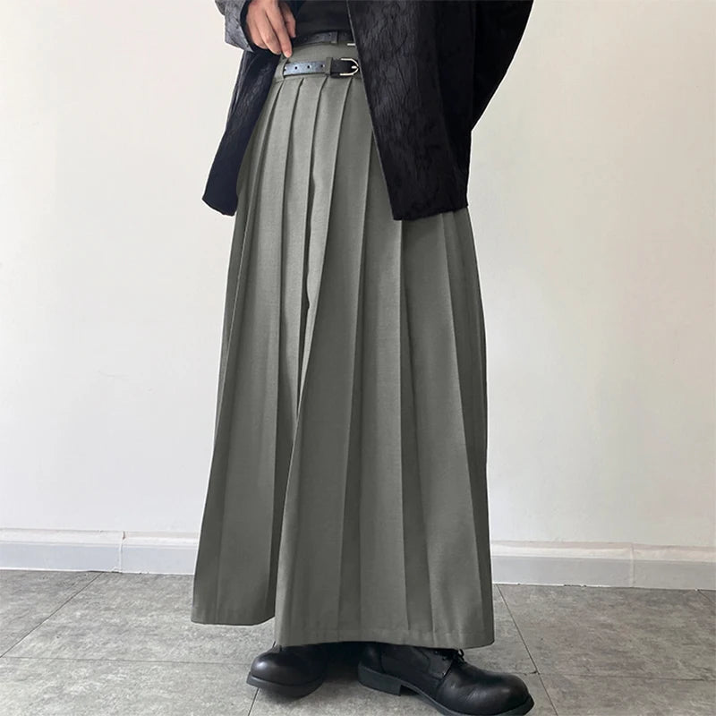 2024 Men Casual Skirts Solid Color Pleated Zipper Loose Trousers Personality Streetwear Leisure Fashion Men Skirts S-5XL INCERUN