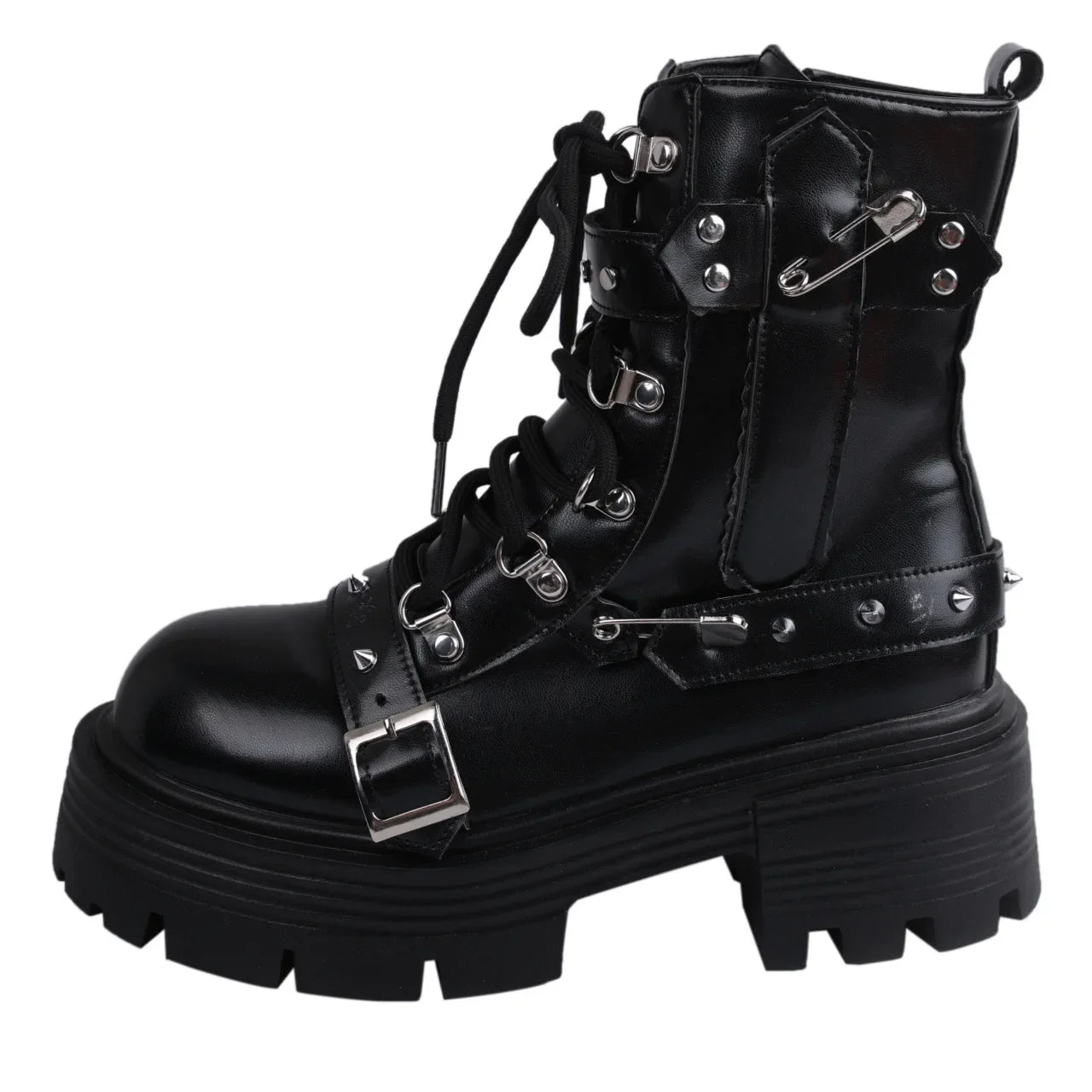 2024 NEW Punk Style Women Boots Lace-up heel height Platform Shoes Woman Gothic Ankle Rock Boots Metal Decor Woman Sneakers