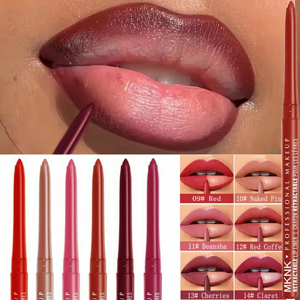 6 Color Matte Lipliner Pencil Brown Contour Tint Lipstick Waterproof Long Lasting Non-stick Cup Moisturising Lip Makeup Cosmetic