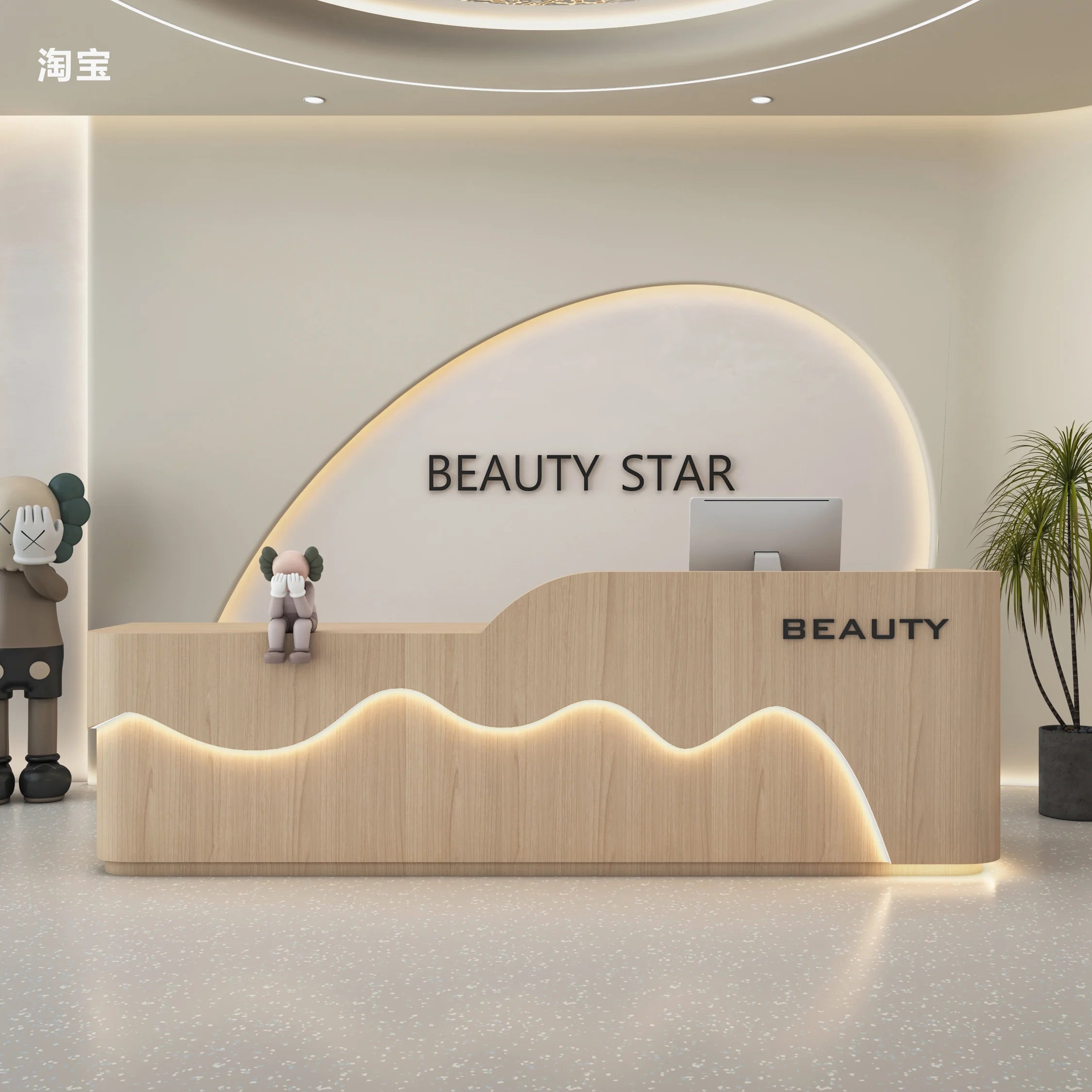 Wood-Based Panel Reception Desk Executive Curved Front With Integrated Shelving And Matte Finish — White | KIMLUD