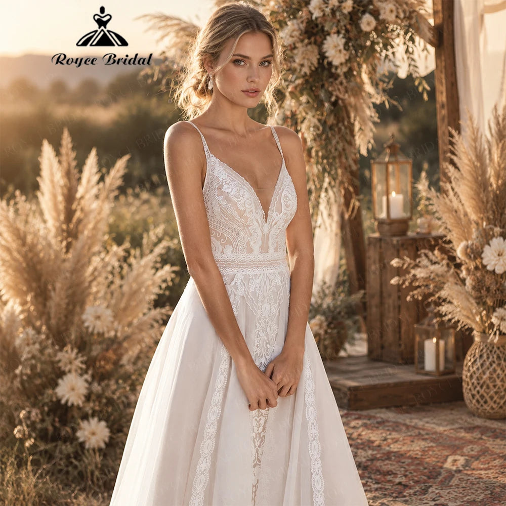 A-Line Wedding Dress – Backless – Tulle Lace Appliques | KIMLUD
