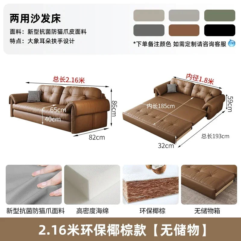 Faux Leather Sofa Bed Italian Modern Silhouette With Convertible Chaise Lounge — Brown | KIMLUD