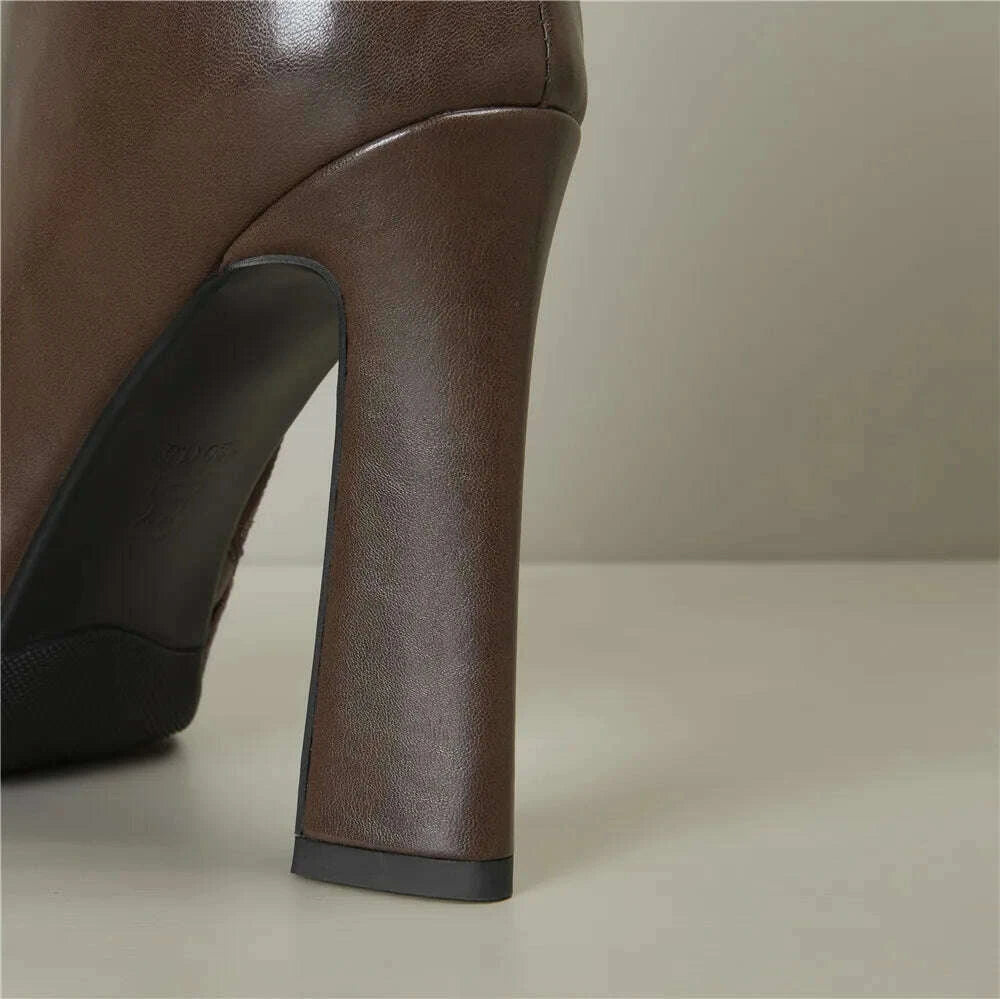 KIMLUD, MILI-MIYA New Arrival Middle Splicing Women Cow Leather Ankle Boots Pointed Toe Thick Heels Zippers Solid Color Handmade, KIMLUD Womens Clothes