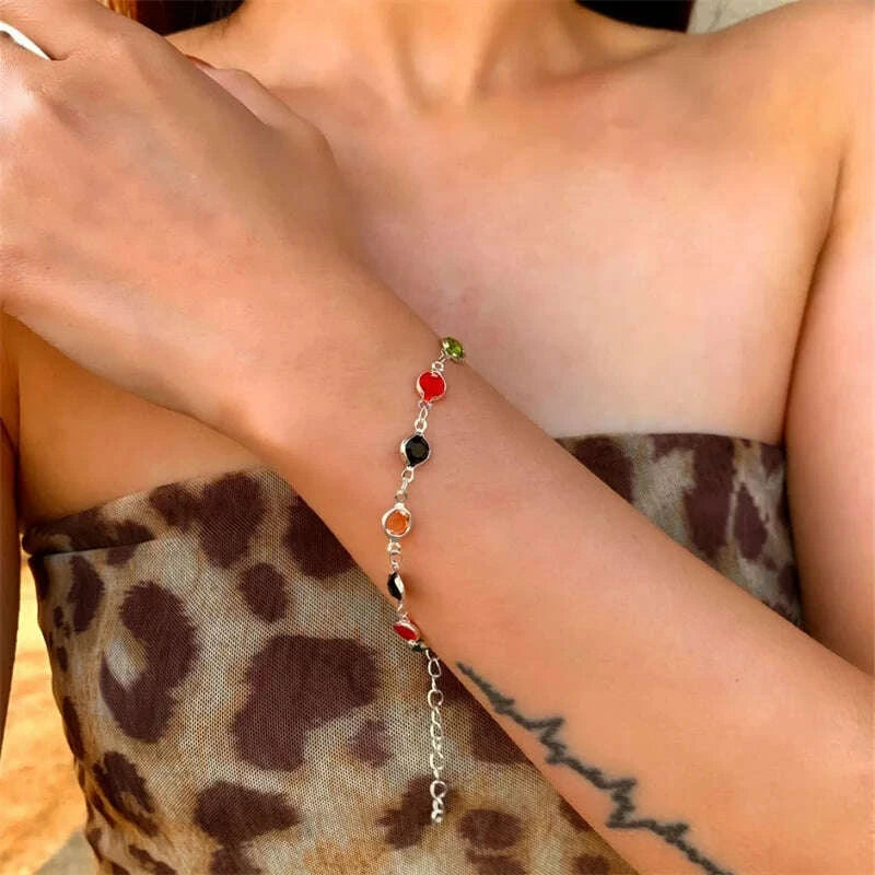 KIMLUD, Bohemian Colorful Glass Long Y-Shaped Necklace Metal Collarbone Chain Gold Silver Color Summer Holiday Party Body Jewelry Gifts, KIMLUD Womens Clothes