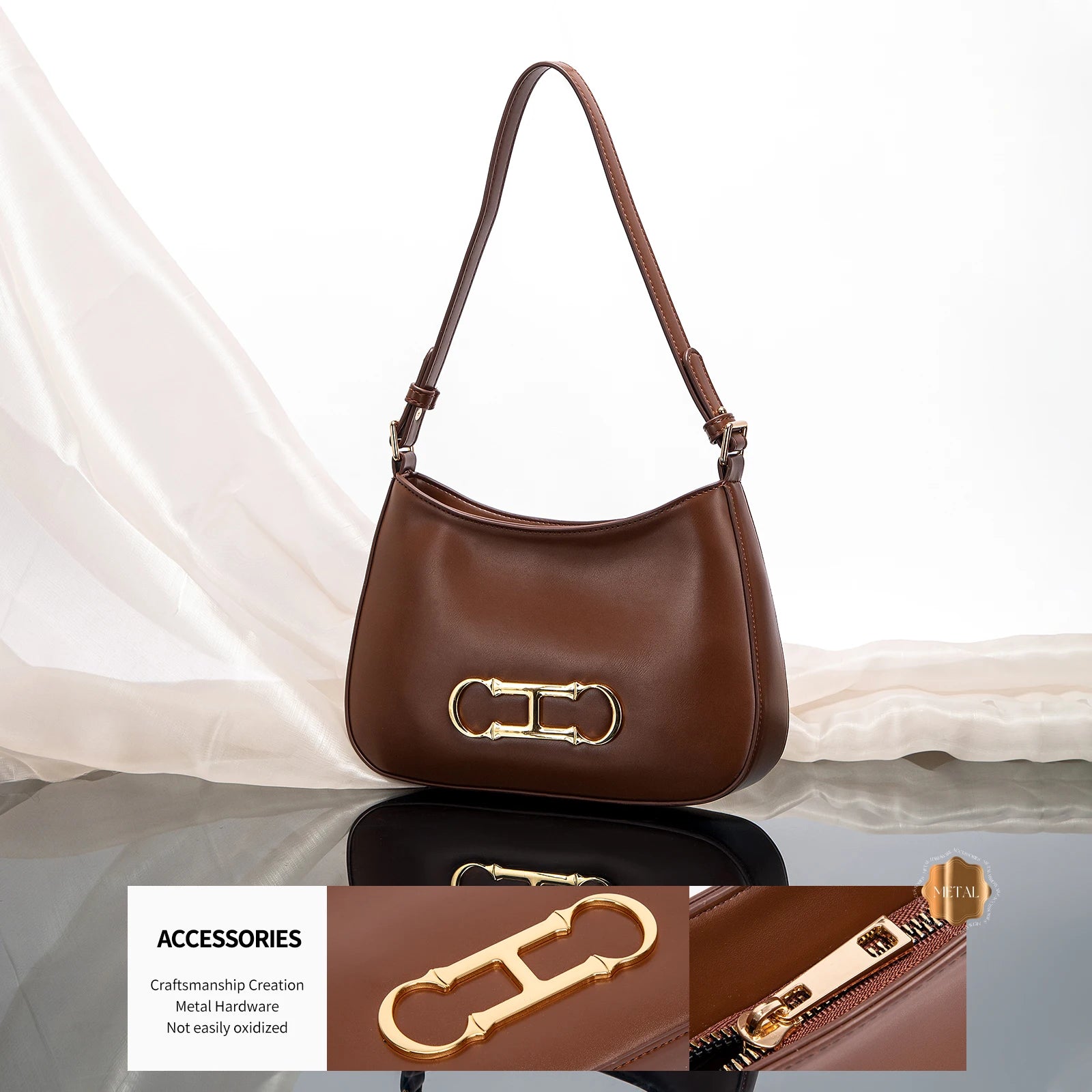 Women's Fashionable Solid Color Letter Design Shoulder Bag Handbag for Casual Use