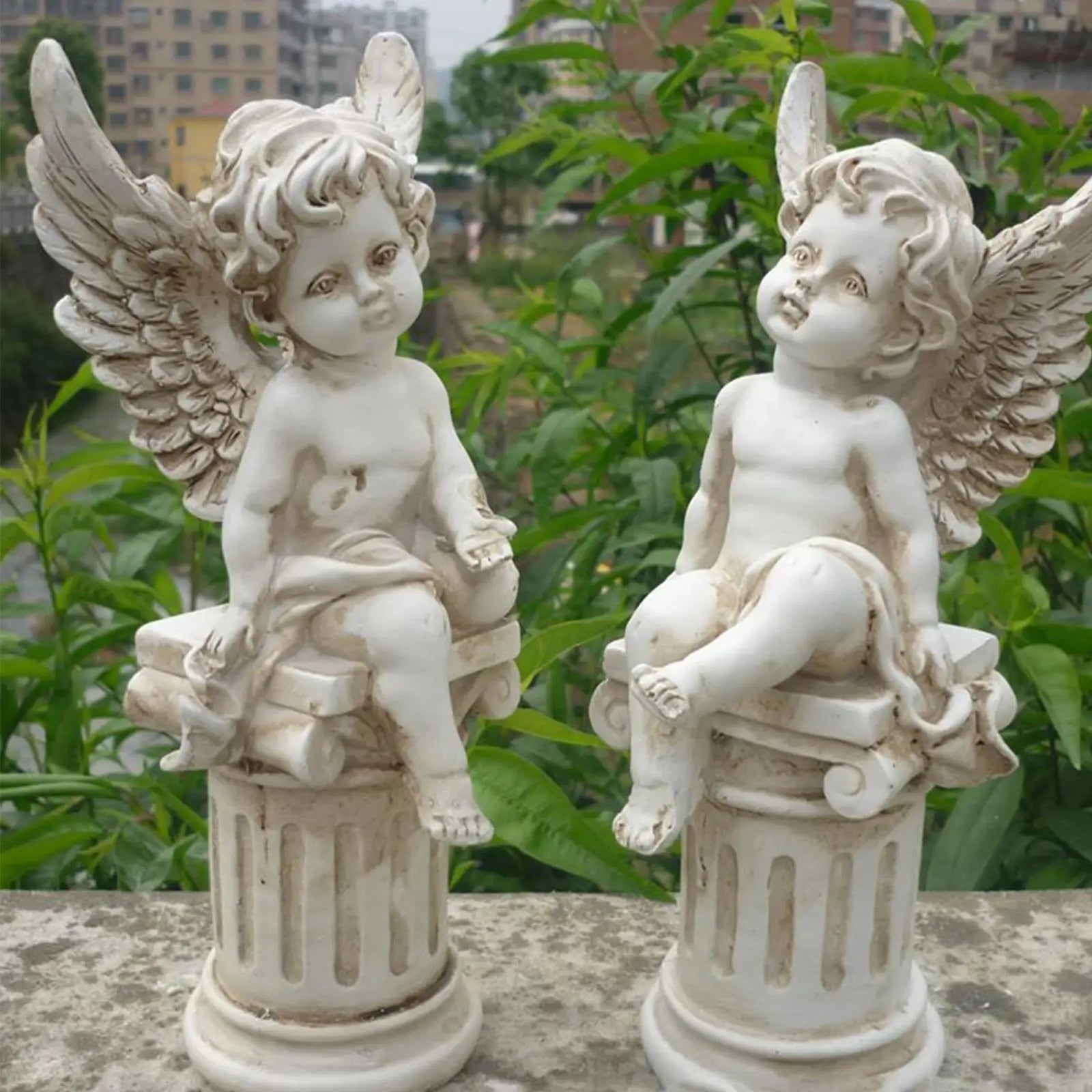 KIMLUD, 2 Cherub Statues Roman Pillar Decorative Photo Props Garden Figurines Sculptures for Outdoor Landscaping Fountain Porch Patio, KIMLUD Womens Clothes