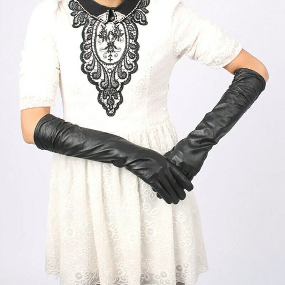 Long Elbow Gloves – Soft Lined – Synthetic Leather | KIMLUD