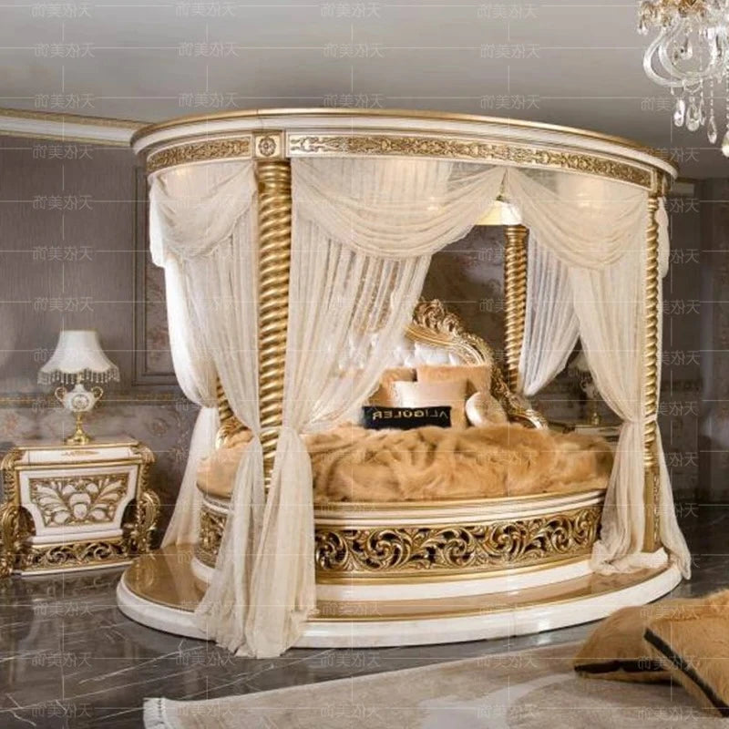 European Luxury Round Bed Castle Wood Bedroom Wedding Double Bed Comfortable Adult High Quality Letto Matrimoniale Furniture