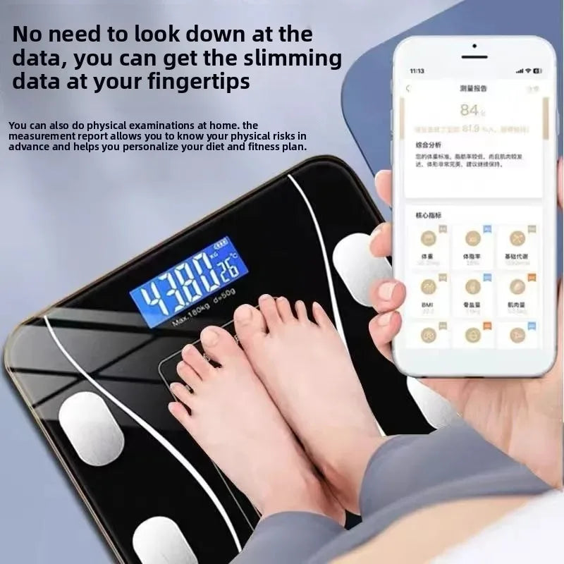 Tempered-Glass Smart Scale With Bluetooth — Black | KIMLUD