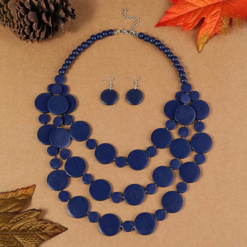 Statement Wooden Bead Solid Jewelry Set — Gold | KIMLUD