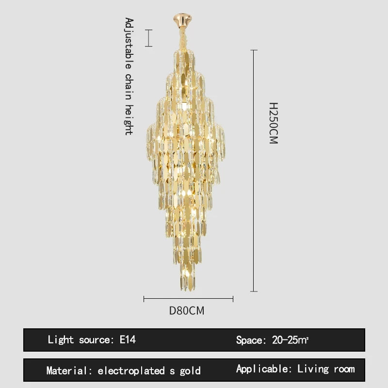 Duplex Building Chandelier Villa Living Room Crystal Lamp Hotel Luxury Chandelier High-end Spiral Staircase Long Chandelier