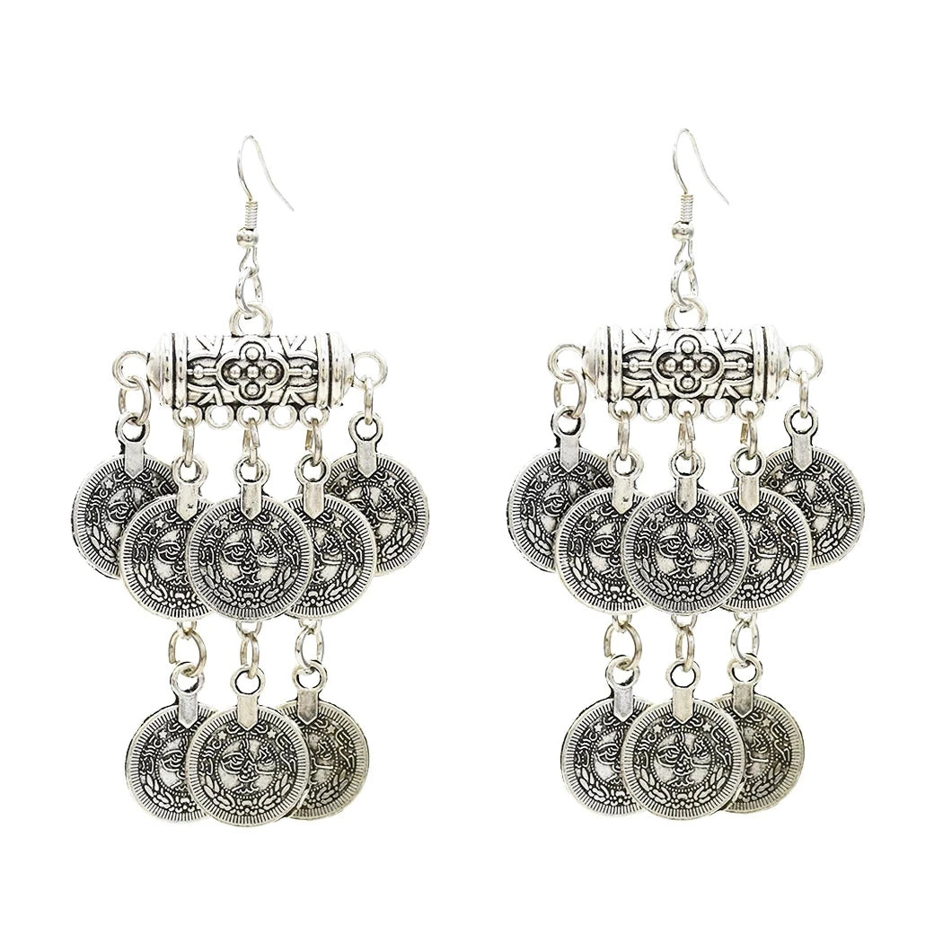 Afghan Bohemian Jewelry Set – Coin Tassel Necklace Earrings – Gold & Silver | KIMLUD