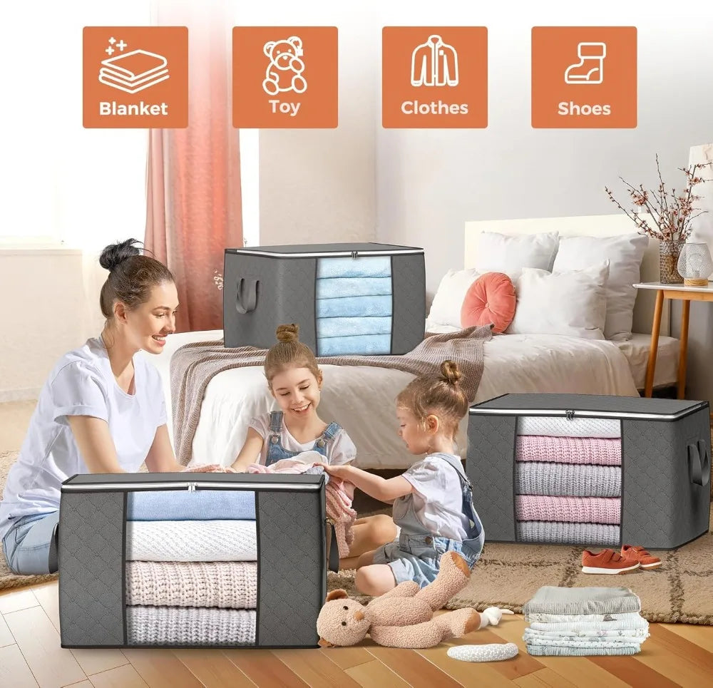 Cotton Storage Bags Foldable 90L Pack — Cream | KIMLUD