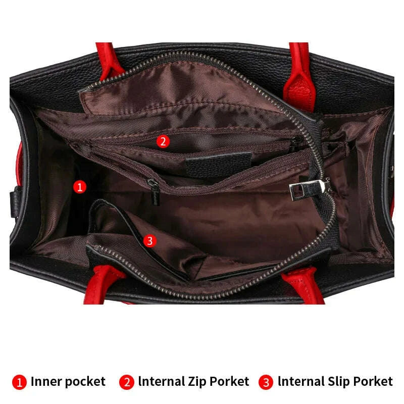 KIMLUD, Aidrani Fashionable women's large capacity handbag with letter print design, made of cowhide material, square, black, KIMLUD Womens Clothes