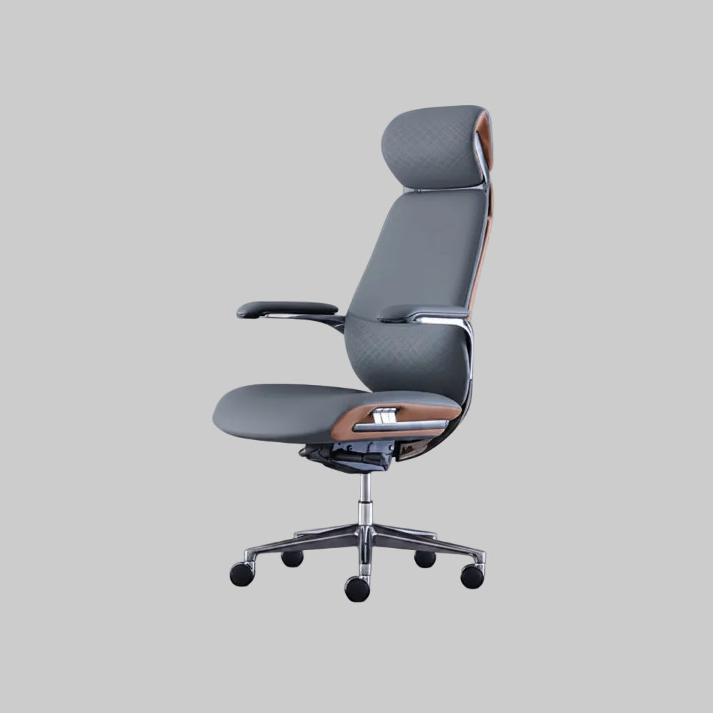 Leather Executive Office Chair With Ergonomic Back Support And Five Star Alloy Base — Cream Beige | KIMLUD