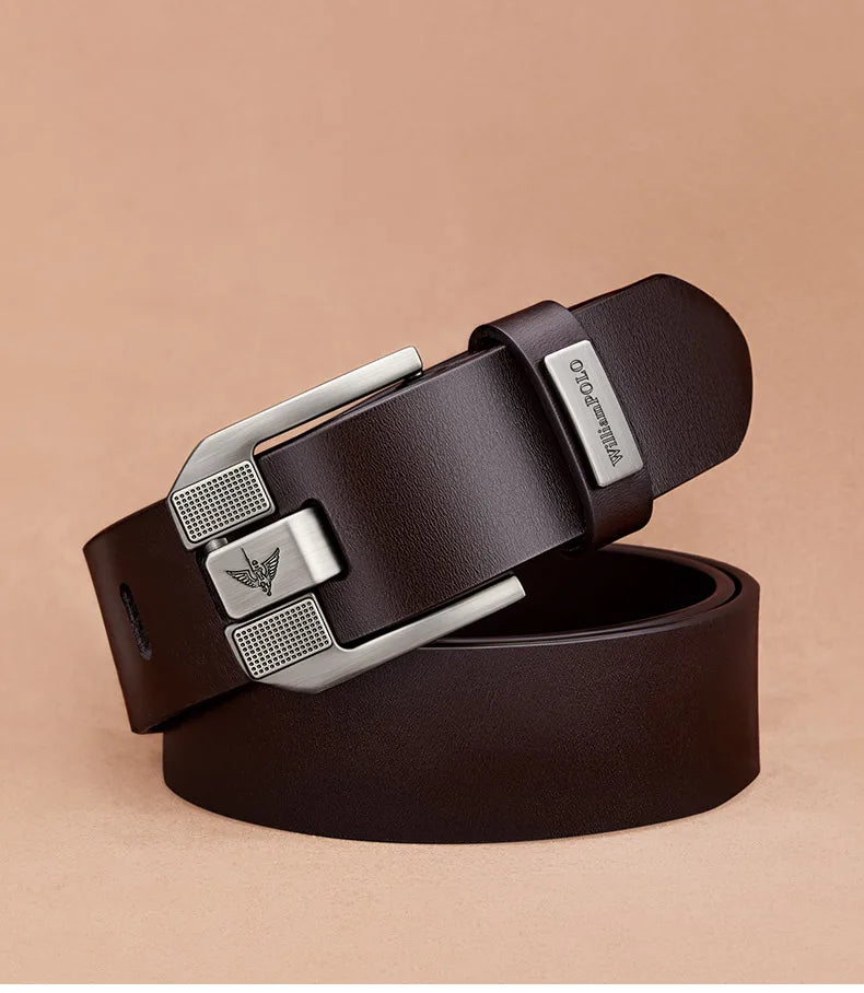 Cowhide Leather Belt With Needle Buckle — Dark Brown | KIMLUD