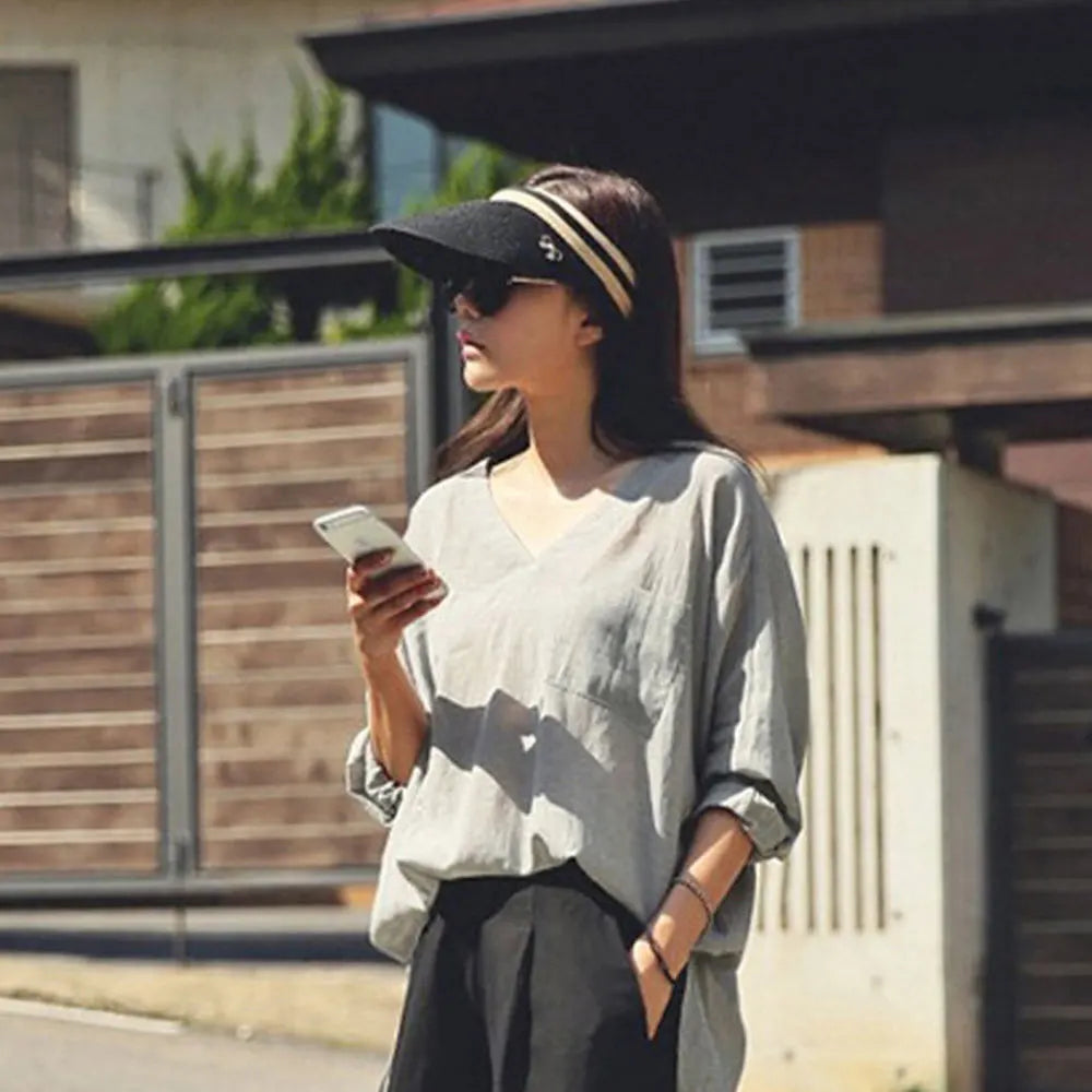 Sun Caps Straw Braid Big Brim Sunscreen Visor Hat Baseball Cap Summer Breathable Bow Tie Decor Outdoor