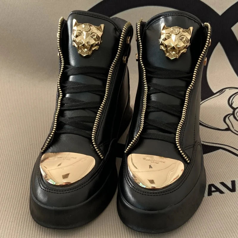 High-Top Zip-Decorated Sneaker With Breathable Mesh Lining — Black | KIMLUD
