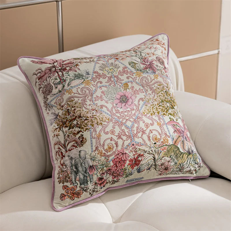 Vintage Floral Velvet Throw Pillow Covers Home Art Deco Pillowcase Square Pillow Case Cushion Cover for Bed Sofa Living Room Car