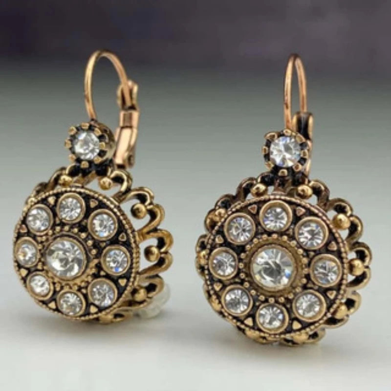Vintage Silver Hoop Earrings Floral Zircon Motif Ethnic Inspired Design — Silver | KIMLUD