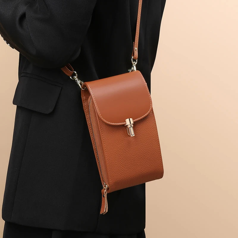 Crossbody Bag – 8 Card Slots – Genuine Leather – Lychee Pattern | KIMLUD