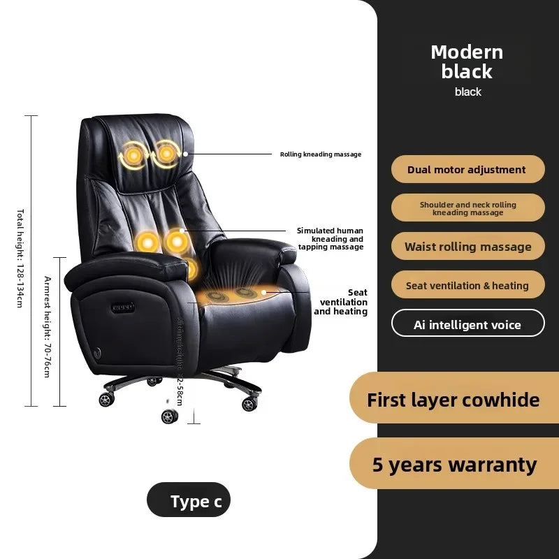 Genuine Leather Executive Office Chair Massage — Cream | KIMLUD