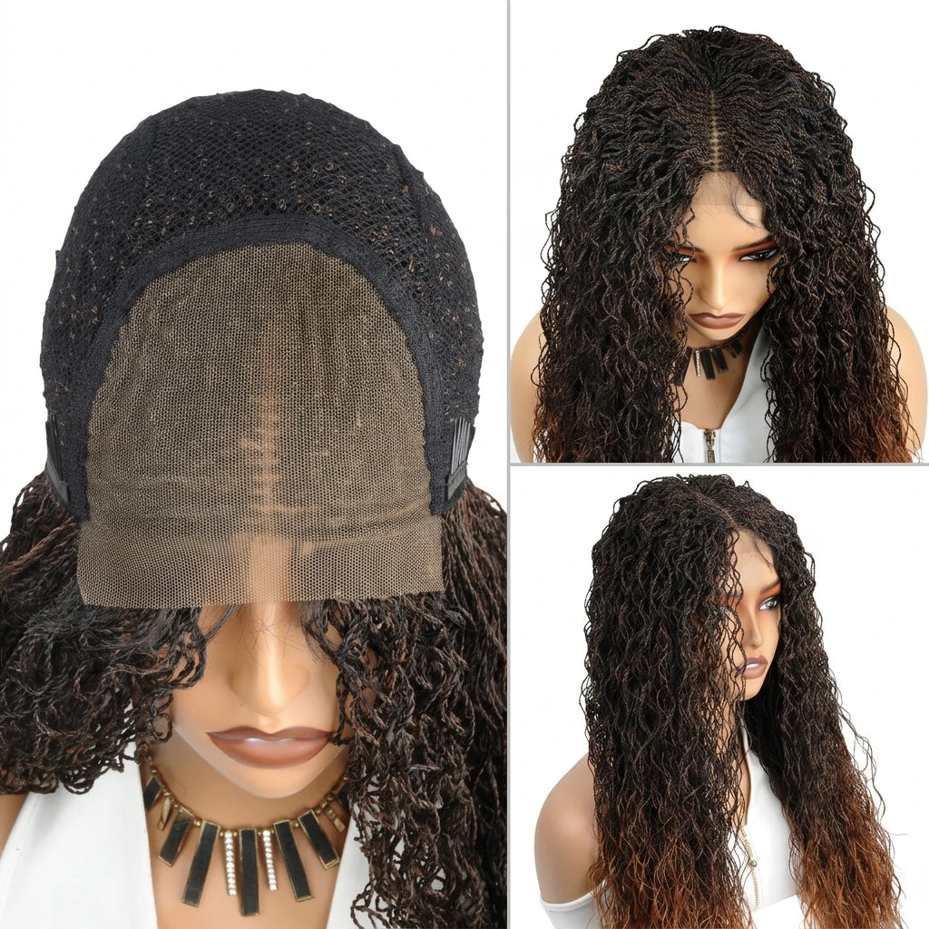 Micro Twist Braided Wig – Full Lace Front – High Temp Fiber – Light Brown | KIMLUD