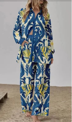 Two Piece Set – Casual Printed – Wide Leg Pants | KIMLUD
