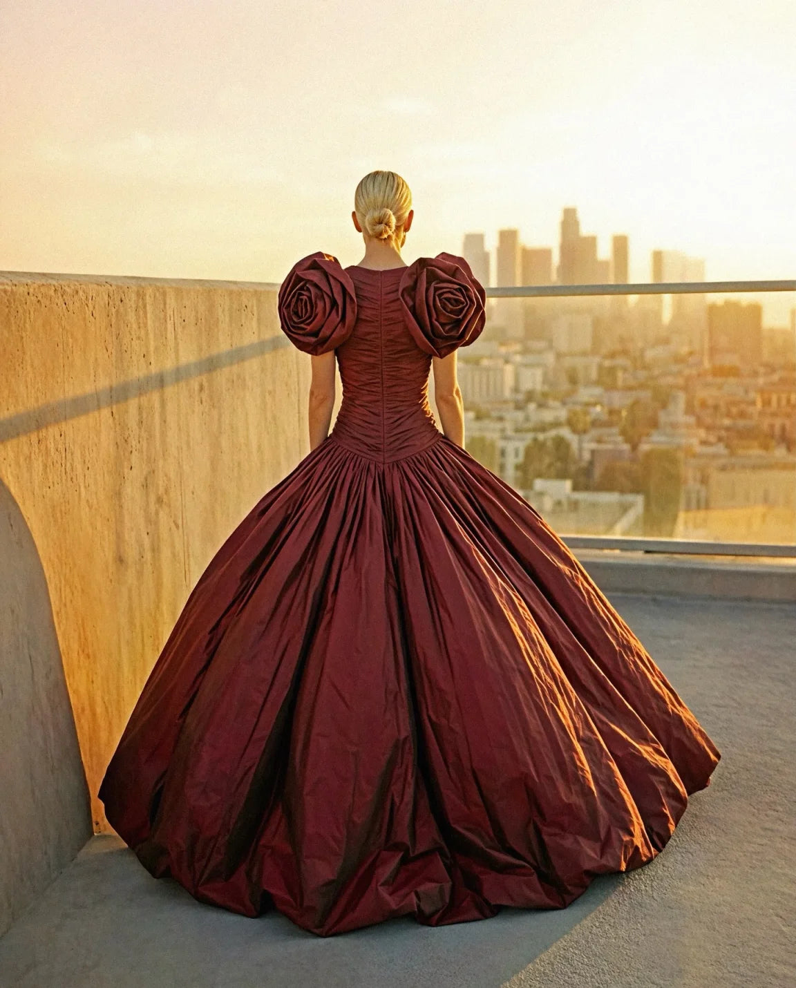 Burgundy Floral Party Dresses Custom Made Prom Dress Taffeta Pleated Long Prom Gowns Asymmetrical Long V Neck Women Dress