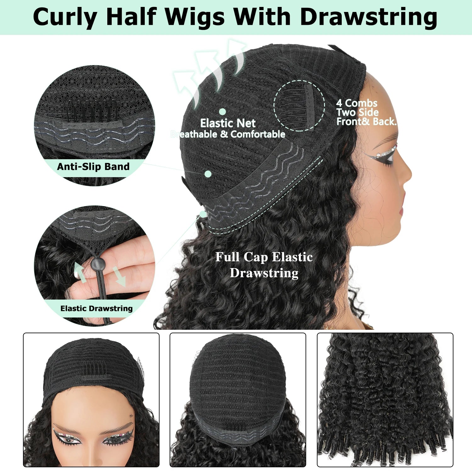 Machine Half Wig – 250 Density – Remy Hair Curly | KIMLUD