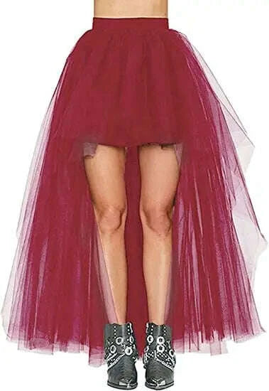 KIMLUD, MisShow Hi-Lo Gothic Punk Tutu Skirt Soft Tulle Elastic Waist High Low Mesh Net Halloween Cosplay Costume Maxi Women Dress, KIMLUD Womens Clothes