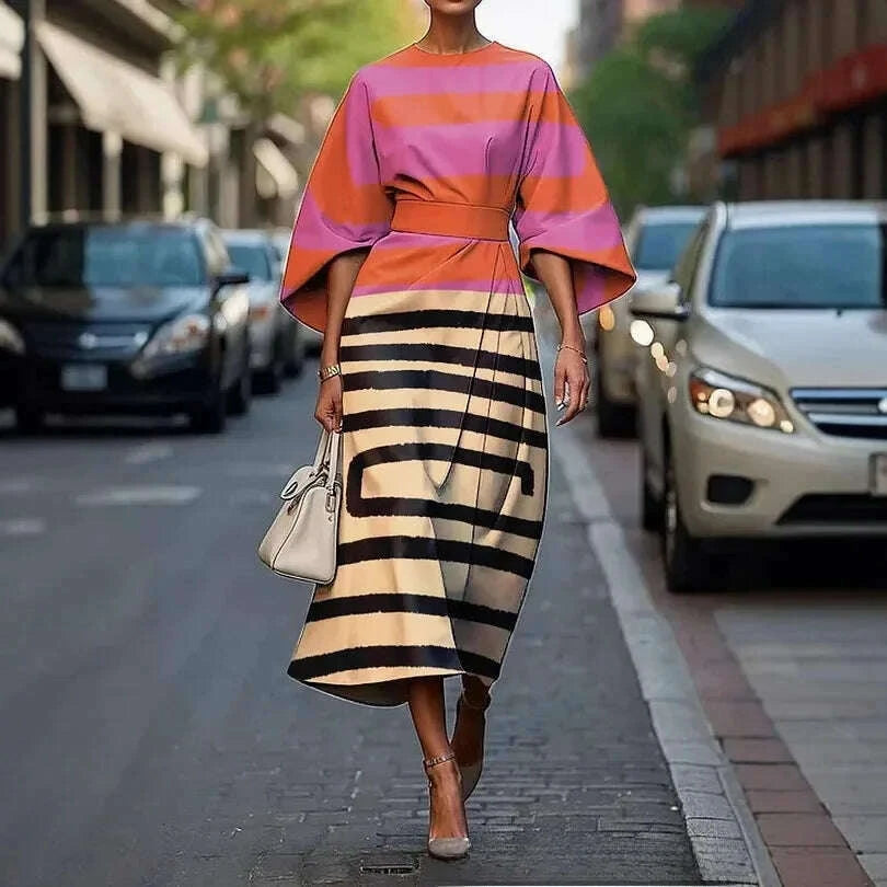 elegant-slim-fit-long-dress-with-batwing-sleeves-and-rainbow-grid-pattern-ankle-length-independent-station-new-arrival-2025-kimlud-kimlud-33922403