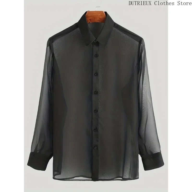 Semi-Sheer Polyester Shirt Breathable — Black | KIMLUD