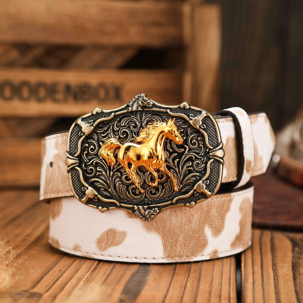 KIMLUD, A unisex Western-style, individualistic and retro belt, a brown (random pattern) PU belt (with perforated nails), KIMLUD Womens Clothes