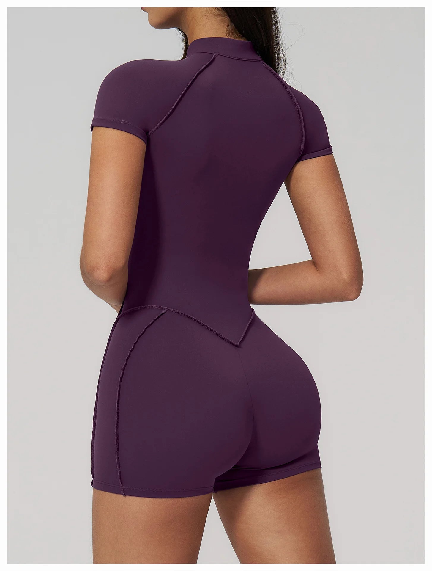 Performance Stretch Jersey Zippered Yoga Bodysuit Short Sleeves For Studio To Street — Red | KIMLUD